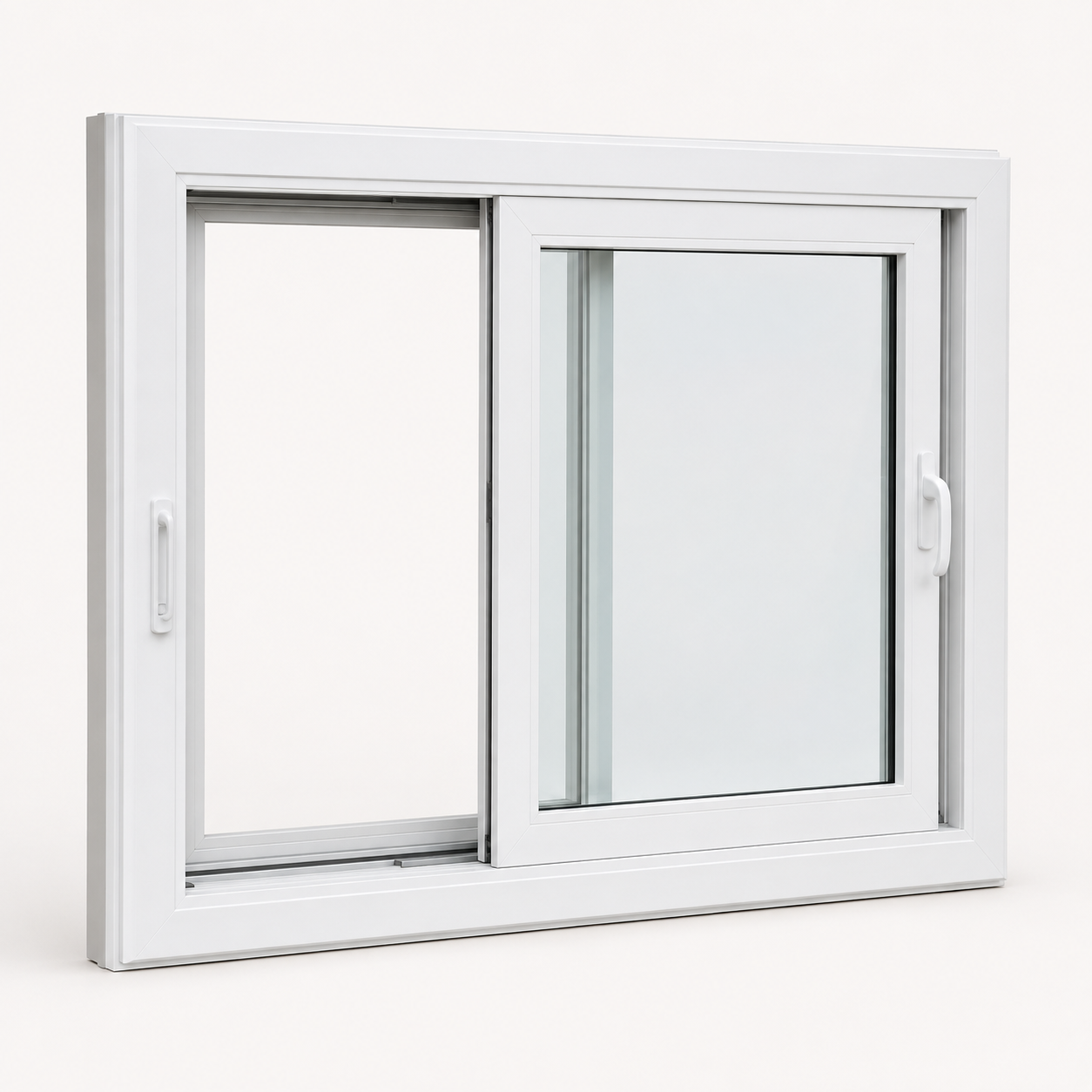 Ventana corredera de PVC con una hoja parcialmente abierta