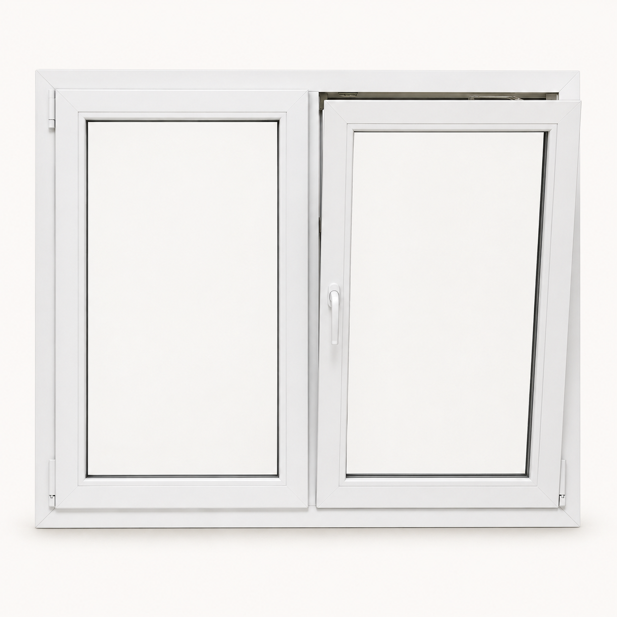 Ventana oscilobatiente de PVC de dos hojas, con una hoja inclinada para ventilación