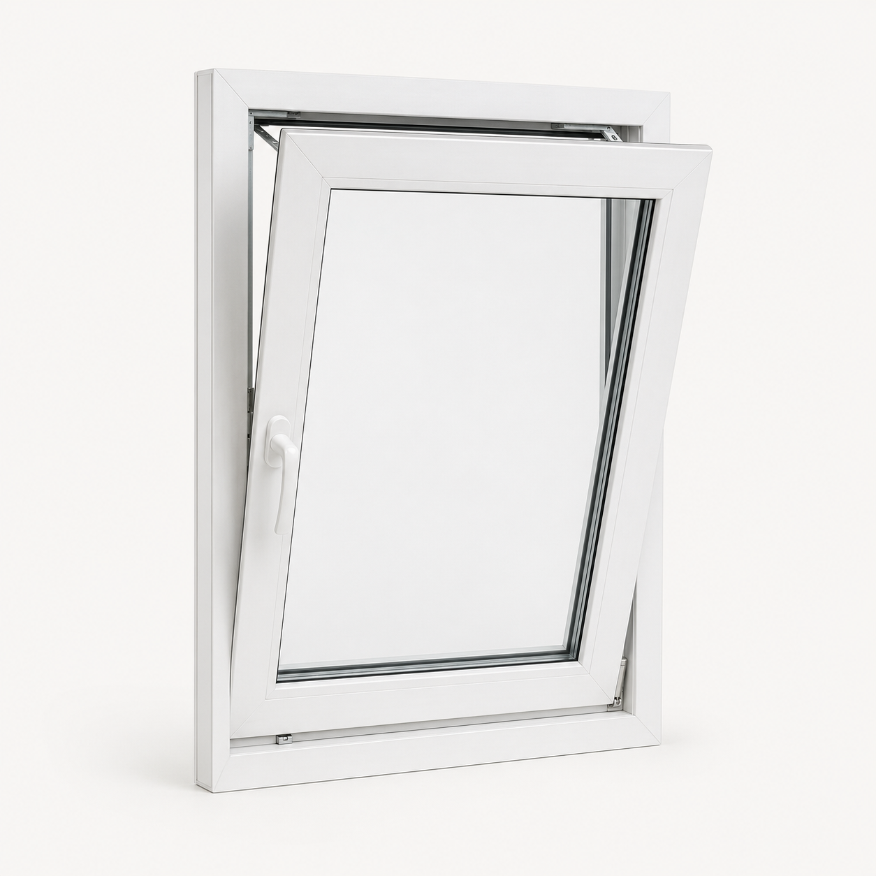 Ventana oscilobatiente de PVC en posición de ventilación